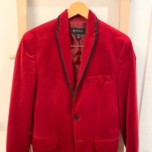 Red Velvet Blazer with Black Trim